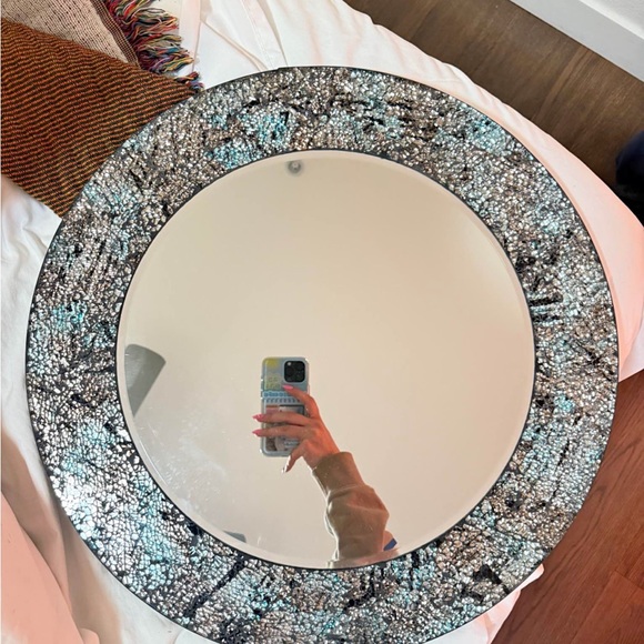 Other - Elegant Mosaic Wall Mirror with Blue and Silver Accents